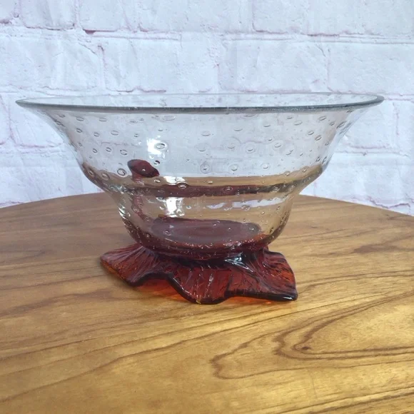 Vintage Elegant Red Leaf Glass Decor Accent Bowl - Picture 4 of 10